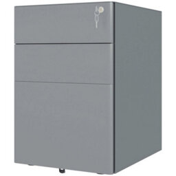 3 Drawer Metal Filing Cabinet Lockable 5 Wheels Compact Under Desk Grey - thumbnail 1