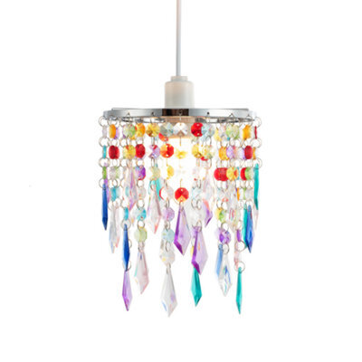 Happy Homewares Modern Waterfall Design Pendant Shade With Multi Colour Acrylic Drops And Beads - image 1