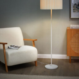Beliani Floor Lamp 154Cm - Off-White Drum Shade, Iron Base, Beige Accent - thumbnail 1