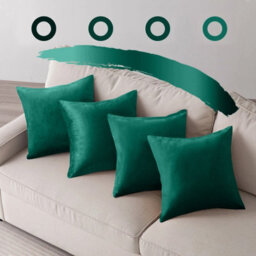 Ameha Green Plain Velvet Cushion Covers, 18X18 Inch, Pack Of 4, Breathable & Hypoallergenic With Hidden Zip Closure - thumbnail 1