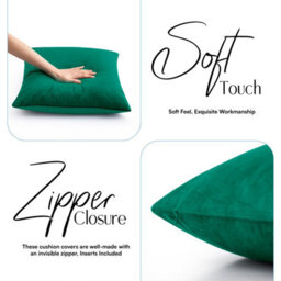 Ameha Green Plain Velvet Cushion Covers, 18X18 Inch, Pack Of 4, Breathable & Hypoallergenic With Hidden Zip Closure - thumbnail 5