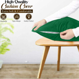 Ameha Green Plain Velvet Cushion Covers, 18X18 Inch, Pack Of 4, Breathable & Hypoallergenic With Hidden Zip Closure - thumbnail 3