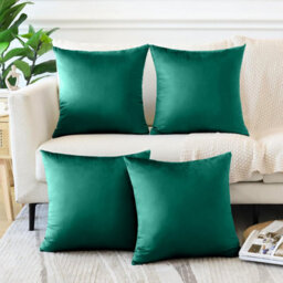 Ameha Green Plain Velvet Cushion Covers, 18X18 Inch, Pack Of 4, Breathable & Hypoallergenic With Hidden Zip Closure - thumbnail 6