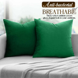 Ameha Green Plain Velvet Cushion Covers, 18X18 Inch, Pack Of 4, Breathable & Hypoallergenic With Hidden Zip Closure - thumbnail 4