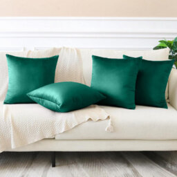 Ameha Green Plain Velvet Cushion Covers, 18X18 Inch, Pack Of 4, Breathable & Hypoallergenic With Hidden Zip Closure - thumbnail 7