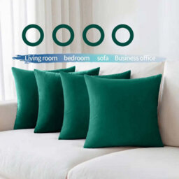 Ameha Green Plain Velvet Cushion Covers, 18X18 Inch, Pack Of 4, Breathable & Hypoallergenic With Hidden Zip Closure - thumbnail 8