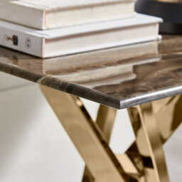 Furniturebox Uk Leonardo Side Table With Grey Glass Marble Effect Top And Gold Legs - thumbnail 4