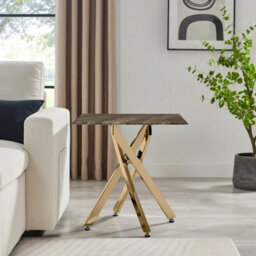 Furniturebox Uk Leonardo Side Table With Grey Glass Marble Effect Top And Gold Legs - thumbnail 3