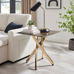Furniturebox Uk Leonardo Side Table With Grey Glass Marble Effect Top And Gold Legs - thumbnail 2
