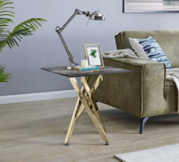 Furniturebox Uk Leonardo Side Table With Grey Glass Marble Effect Top And Gold Legs