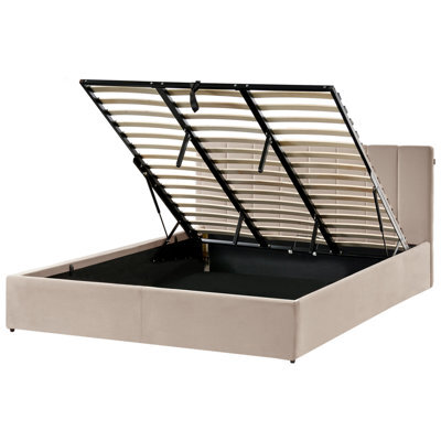 Beliani Ottoman Bed Velvet Dreux 180 X 200 Cm (Eu Super King) Taupe - image 1