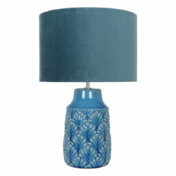 Modern Teal Ceramic 46Cm Table Lamp Bedside Light With Teal Velour Shade