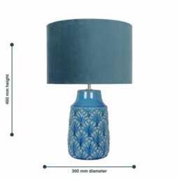 Modern Teal Ceramic 46Cm Table Lamp Bedside Light With Teal Velour Shade - thumbnail 2