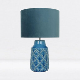 Modern Teal Ceramic 46Cm Table Lamp Bedside Light With Teal Velour Shade - thumbnail 3