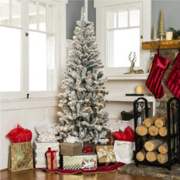 Wadan 7Ft Green Pre-Lit Snow Tipped Pencil Slim Artificial Christmas Tree, 500 Tips Xmas Tree With 170 Leds And Strong Metal Stand - thumbnail 1