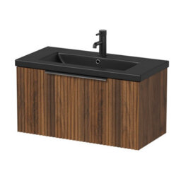Aveli Fluted 800mm Bathroom Vanity Unit Basin Wall Hung Cupboard Soft Close Walnut - thumbnail 5