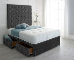 "Adore Designs Chesterfield Crushed Velvet Divan Bed, With Pocket Mattress & 36"" Headboard - 5Ft Kingsize - Black - 4 Drawers" - thumbnail 1