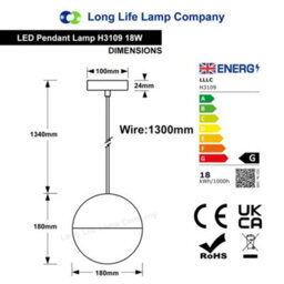 Long Life Lamps Company Led Ceiling Gold Glass Globe Pendant Light Cct Natural Cool Warm White H3109 - thumbnail 2