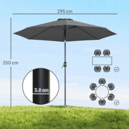 Outsunny 3(M) Patio Umbrella Outdoor Sunshade Canopy W/ Tilt & Crank Dark Grey - thumbnail 3