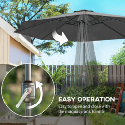 Outsunny 3(M) Patio Umbrella Outdoor Sunshade Canopy W/ Tilt & Crank Dark Grey - thumbnail 5