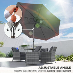 Outsunny 3(M) Patio Umbrella Outdoor Sunshade Canopy W/ Tilt & Crank Dark Grey - thumbnail 4