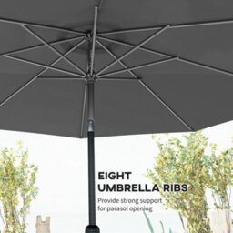 Outsunny 3(M) Patio Umbrella Outdoor Sunshade Canopy W/ Tilt & Crank Dark Grey - thumbnail 7