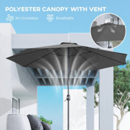 Outsunny 3(M) Patio Umbrella Outdoor Sunshade Canopy W/ Tilt & Crank Dark Grey - thumbnail 8