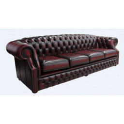 Chesterfield 4 Seater Antique Oxblood Red Real Leather Sofa Bespoke In Buckingham Style - thumbnail 1