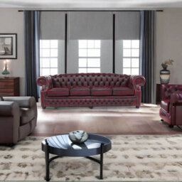 Chesterfield 4 Seater Antique Oxblood Red Real Leather Sofa Bespoke In Buckingham Style - thumbnail 2
