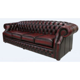 Chesterfield 4 Seater Antique Oxblood Red Real Leather Sofa Bespoke In Buckingham Style - thumbnail 3