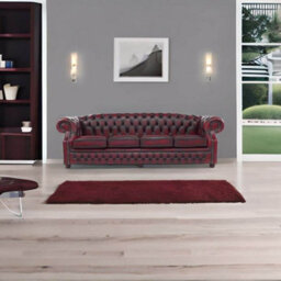 Chesterfield 4 Seater Antique Oxblood Red Real Leather Sofa Bespoke In Buckingham Style - thumbnail 4