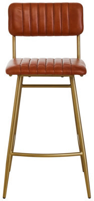 Orsina Tan Leather Bar Chair With Gold Finish Frame - image 1