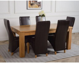 That's Furniture Dakota 182 X 92 Cm Chunky Oak Large Dining Table And 6 Chairs Dining Set With Lola Brown Leather Chairs - thumbnail 3