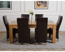 That's Furniture Dakota 182 X 92 Cm Chunky Oak Large Dining Table And 6 Chairs Dining Set With Lola Brown Leather Chairs - thumbnail 2
