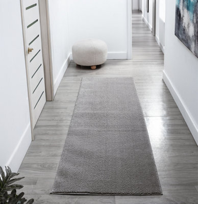 Comfy Washable Low Pile Living Room Area Rug - Anti-Slip Felt Backing Dark Grey 60Cm X 200Cm - image 1