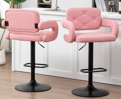 Set Of 2 Pink High Alicante Faux Leather Bar Stools Gas Lift Breakfast Kitchen Island Chairs Plush Padded Seats - image 1