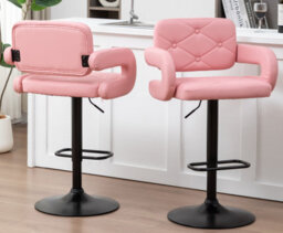 Set Of 2 Pink High Alicante Faux Leather Bar Stools Gas Lift Breakfast Kitchen Island Chairs Plush Padded Seats