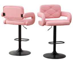 Set Of 2 Pink High Alicante Faux Leather Bar Stools Gas Lift Breakfast Kitchen Island Chairs Plush Padded Seats - thumbnail 2