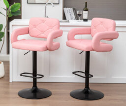 Set Of 2 Pink High Alicante Faux Leather Bar Stools Gas Lift Breakfast Kitchen Island Chairs Plush Padded Seats - thumbnail 5