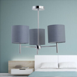 First Choice Lighting Set Of 2 Brea - Chrome 3 Light Fittings With Grey Cotton Shades - thumbnail 4