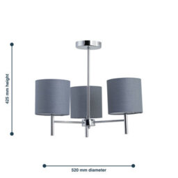 First Choice Lighting Set Of 2 Brea - Chrome 3 Light Fittings With Grey Cotton Shades - thumbnail 6