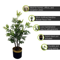 Pegdev - Pdl 60Cm Artificial Nandina Bonsai Ficus Tree Potted Indoor Plant With Wired Branches And Plastic Leaves For Home/ Office - thumbnail 2