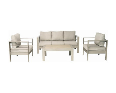 Garden Store Direct Wisteria Lane Aluminium 4 Piece Set -3 Seat Sofa, Pair Chairs, Coffee Table In Champagne With Beige Cushions - image 1