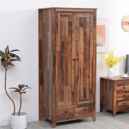Furniturehmd 2 Doors 2 Drawer Wardrobe Wooden Bedroom Storage Hanging Bar Clothes Organiser - thumbnail 2