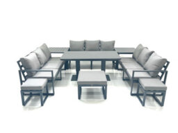 Fimous 12 Seater Garden Sofa Set Aluminium Furniture Rising Dining Tabe Set With 2 Side Tables 3 Footstools Dark Grey - thumbnail 2