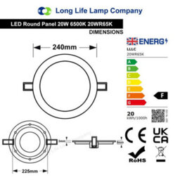 Long Life Lamps Company 20W Led Panel Light Round Recessed 6500K 20Wr65K - thumbnail 2