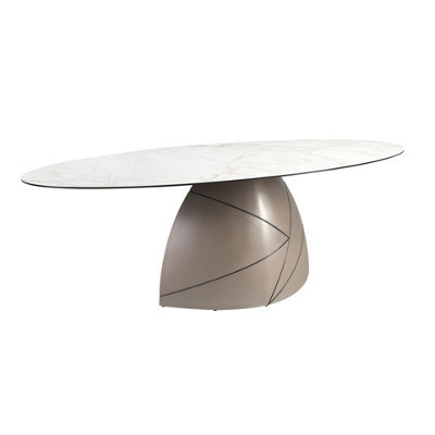 Angel Cerda Oval Dining Table In Porcelain Marble And Metallic Taupe Steel - image 1