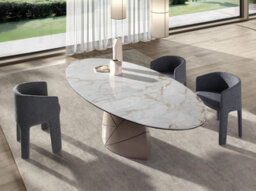 Angel Cerda Oval Dining Table In Porcelain Marble And Metallic Taupe Steel - thumbnail 6
