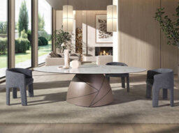 Angel Cerda Oval Dining Table In Porcelain Marble And Metallic Taupe Steel - thumbnail 4
