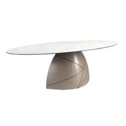 Angel Cerda Oval Dining Table In Porcelain Marble And Metallic Taupe Steel - thumbnail 1